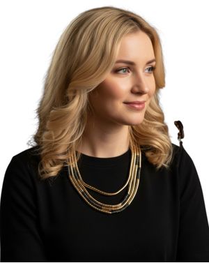 Colier dama multistrat cu mărgele tubulare aurii 25TAI08012