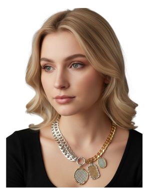 Colier statement cu lanț bicolor și pandantive geometrice 25TAI08018