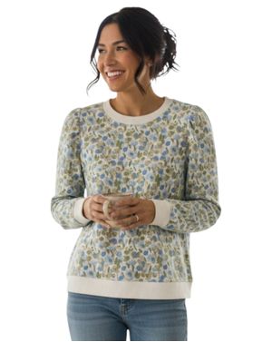 Bluză de Damă cu Imprimeu Floral Artistic, Alb-Albastru N251019002