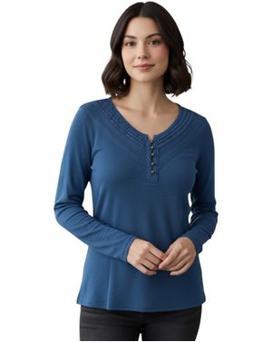 Bluză de Damă Albastru Denim, cu Detalii Brodate și Nasturi N251016001