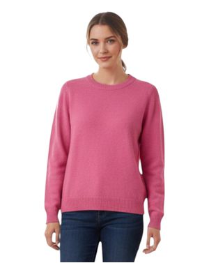 Pulover de Damă Roz Intens, cu Decolteu Rotund și Tricot Fin 25MKF10001