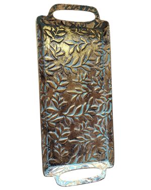 Tavă decorativă din metal cu model vegetal în relief 25TAI61004