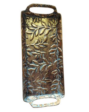Tavă decorativă din metal cu frunze, aurie 25TAI61005