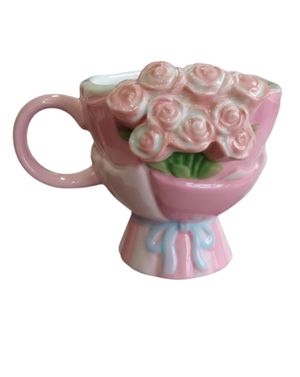 Ceașcă decorativă din ceramică roz cu trandafiri 25TAI28001