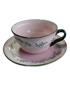 Ceașcă cu farfurioară din ceramică, roz 25TAI29014