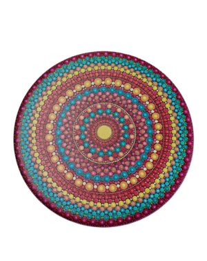 Tavă decorativă rotundă multicoloră cu model mandala 25TAI33016
