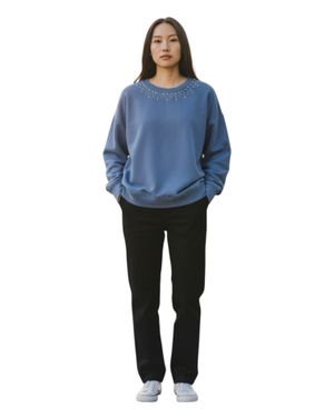 Bluză Damă Albastră Bumbac cu Pietre la Gât N251019003