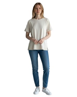 Bluză Damă Albă din Bumbac Mânecă Scurtă Raglan N251016016