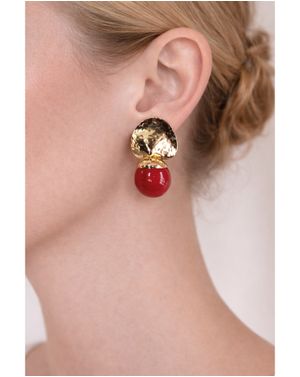 Cercei cu bilă roșie și element metalic 25TAI02005
