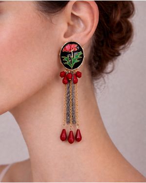 Cercei statement florali cu lanțuri și mărgele roșii 25TAI02010