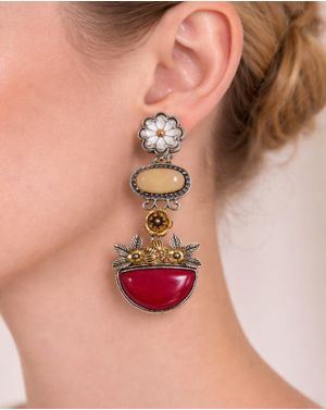 Cercei statement multicolor cu elemente florale 25TAI02011