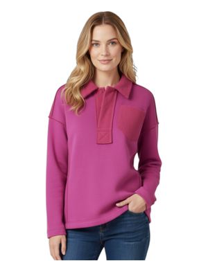 Bluza damă roz cu guler și buzunar aplicat N260113001