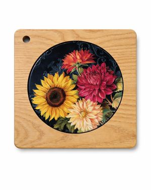 Suport termic pătrat lemn cu inserție ceramică florală 25TAI32025