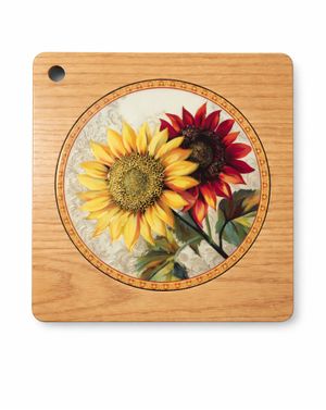 Suport termic pătrat lemn cu inserție ceramică florală 25TAI32026