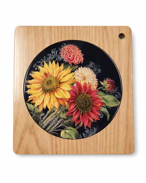 Suport termic pătrat lemn cu inserție ceramică florală 25TAI32027