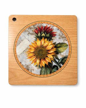 Suport termic pătrat lemn cu inserție ceramică florală 25TAI32028