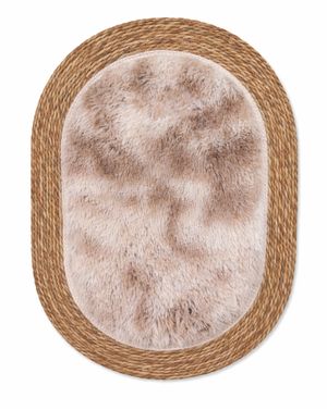 Covor oval din paie cu inserție textilă 25TAI16002