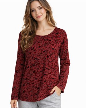 Bluză pijama damă roșie cu imprimeu N241670008