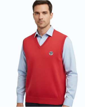 Vestă bărbați roșie cu decolteu în V 26SMA01013