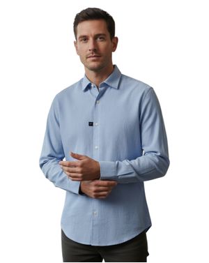 Cămașă bărbați albastru deschis din in și bumbac 26KOS06014