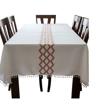 Față de masă albă cu model geometric M68A1201011