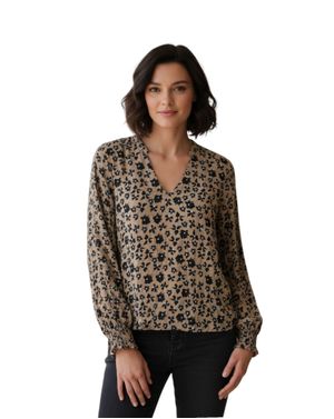 Bluză Maro-Bej cu Imprimeu Floral 24POS47M20