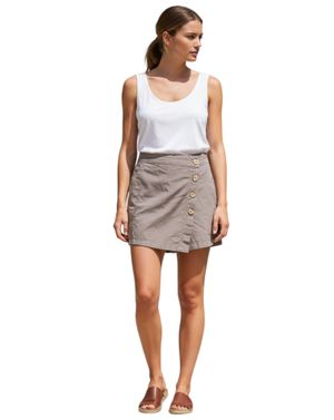 Fustă-Pantaloni Maro Taupe cu Nasturi Decorativi 24POS47F69