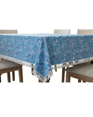Față de masă albastră cu model floral și franjuri M68A1201008