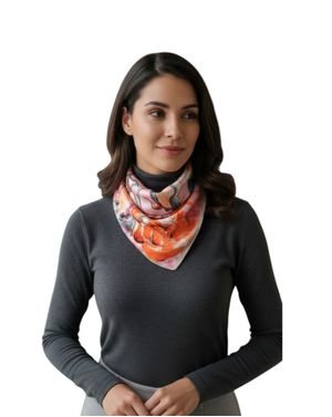 Eșarfă pătrată cu imprimeu artistic în nuanțe calde 25TAI22055