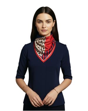 Eșarfă pătrată cu imprimeu mixt și bordură roșie 25TAI22056