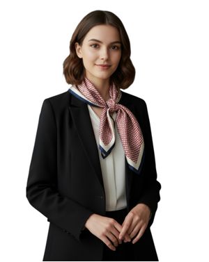 Eșarfă pătrată cu model geometric și bordură bleumarin 25TAI22058