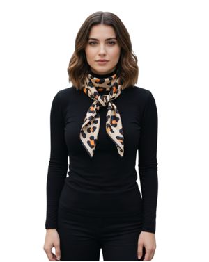 Eșarfă pătrată bej cu imprimeu leopard și accente portocalii 25TAI22065