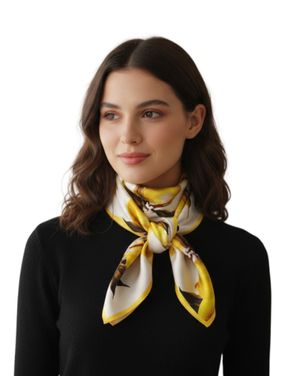 Eșarfă pătrată galbenă cu imprimeu floral delicat 25TAI22069