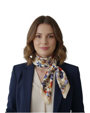 Eșarfă bej în colțuri cu imprimeu floral bogat 25TAI22074