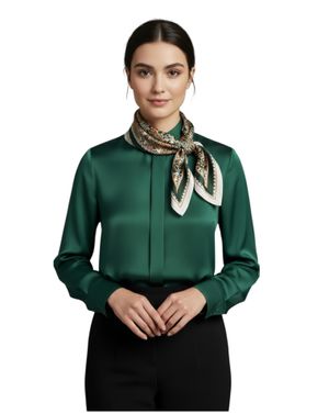 Eșarfă verde în colțuri cu imprimeu clasic și bordură albă 25TAI22077