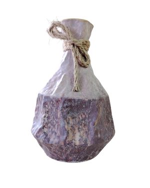 Vază decorativă gri cu aspect antichizat și detaliu din sfoară M67A1301009