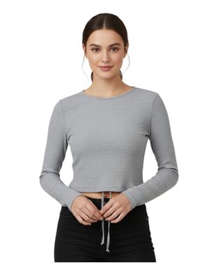 Bluză de damă gri reiată cu șnur în talie 24POS47J92
