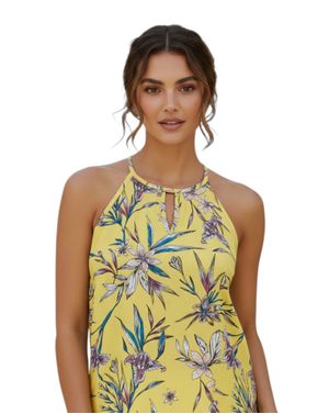 Bluză de damă galbenă cu imprimeu floral și umeri goi 24POS47K83