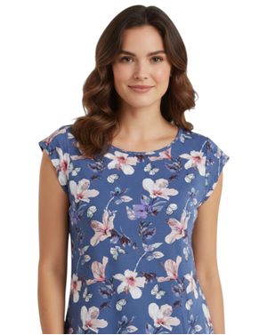 Bluză de damă albastră cu imprimeu floral 24POS47L04