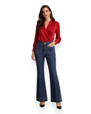 Jeans din bumbac albaștri evazați cu talie înaltă 26KOS35001