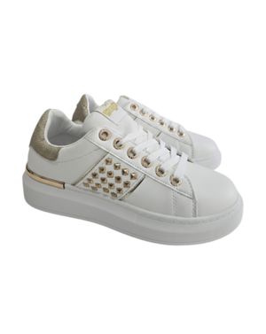 Sneakers Wrangler Alb cu Talpă Platformă și Ținte Aurii 26ANT02009