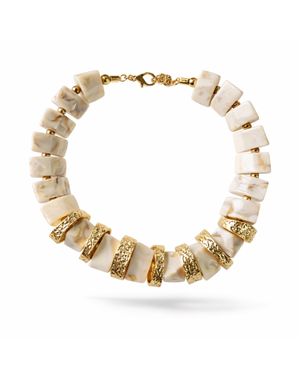 Colier damă statement bej cu elemente aurii M19A1201001