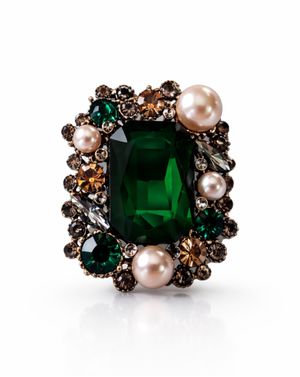 Broșă damă cu piatră centrală verde smarald M2299401011