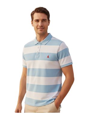Tricou polo bărbați cu dungi albastru și alb 26KOS42006