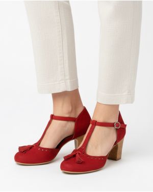 Pantofi dama rosii cu bareta si ciucuri decorativi 26JDM01004