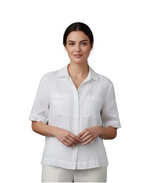 Cămașă damă albă din material lejer cu mâneci scurte 26KOS59006