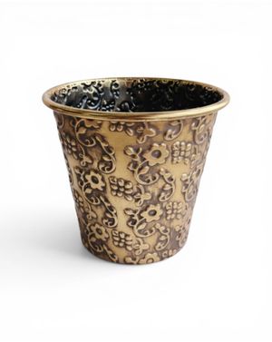 Suport ghiveci din metal, Auriu Antichizat cu model floral în relief M71A1201033