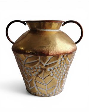 Vază decorativă din metal, Auriu Antichizat cu model vegetal reliefat M67A1201018