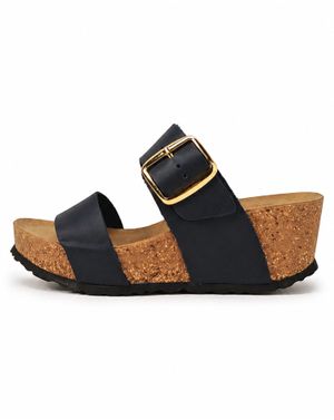 Natur AB Sandale dama albastre cu platforma din pluta si catarama aurie 26HAT24016