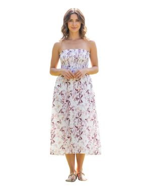 Rochie damă midi din bumbac cu imprimeu floral și bretele subtiri N250125002